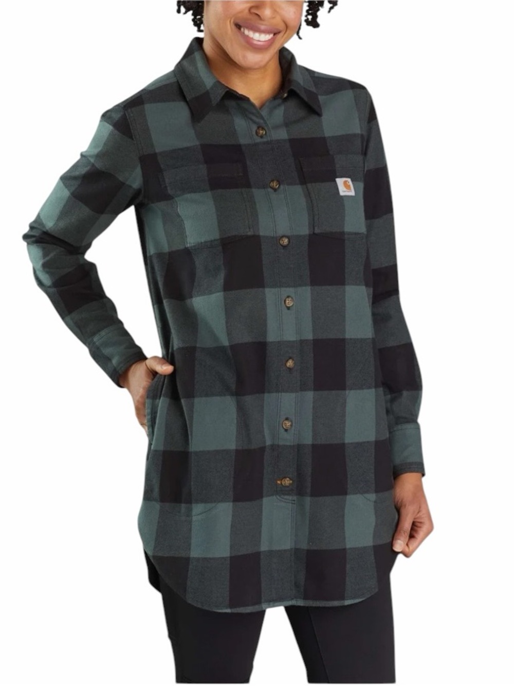 Carhartt Rugged Flex Midweight Flannel Plaid Shirt Dress Green Black Med #2309